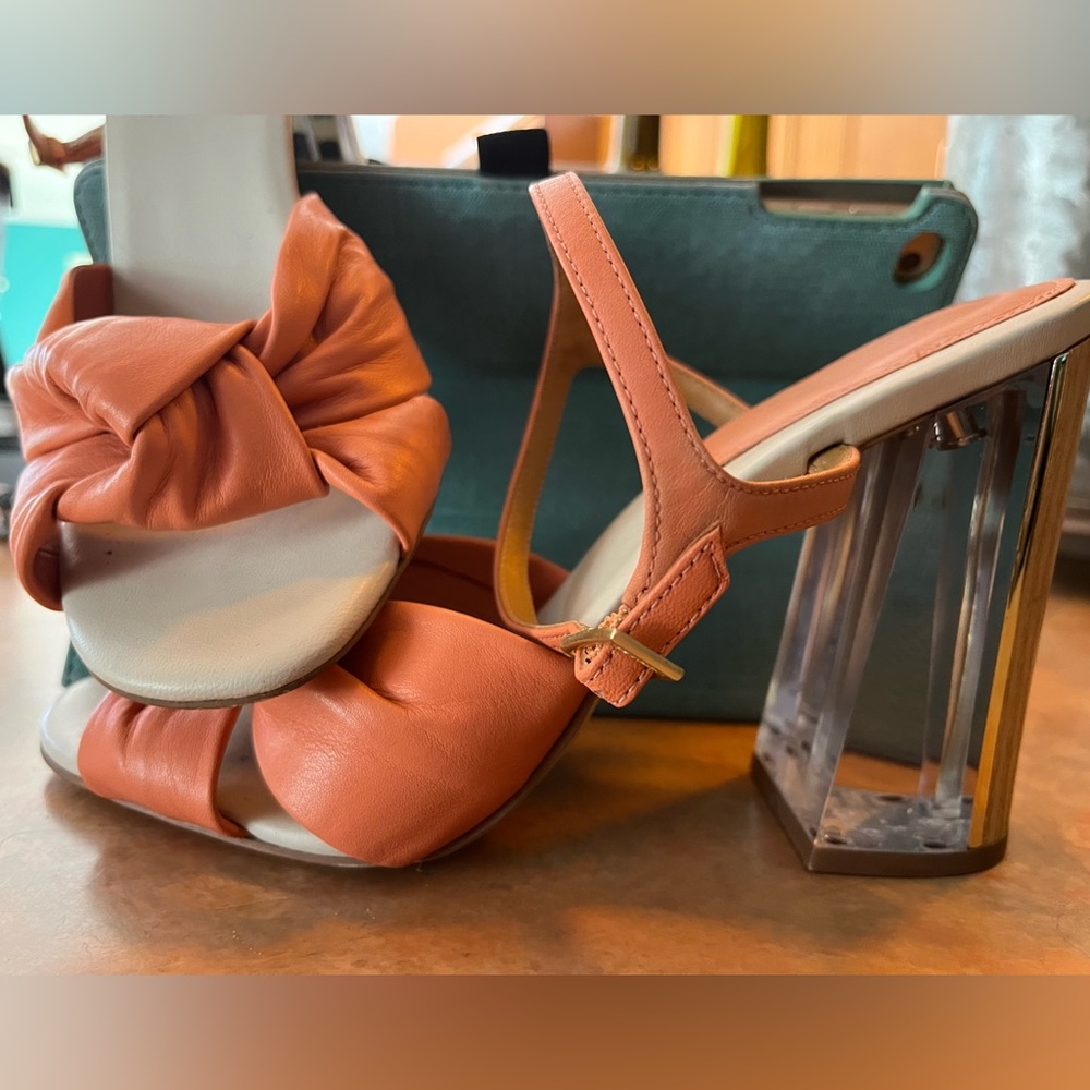 Calvin Klein sandals with half wood half acrylic heels